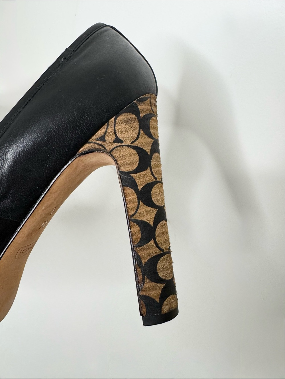 Coach Black Leather Pumps with Signature Monogram Heel - Picture 14 of 16